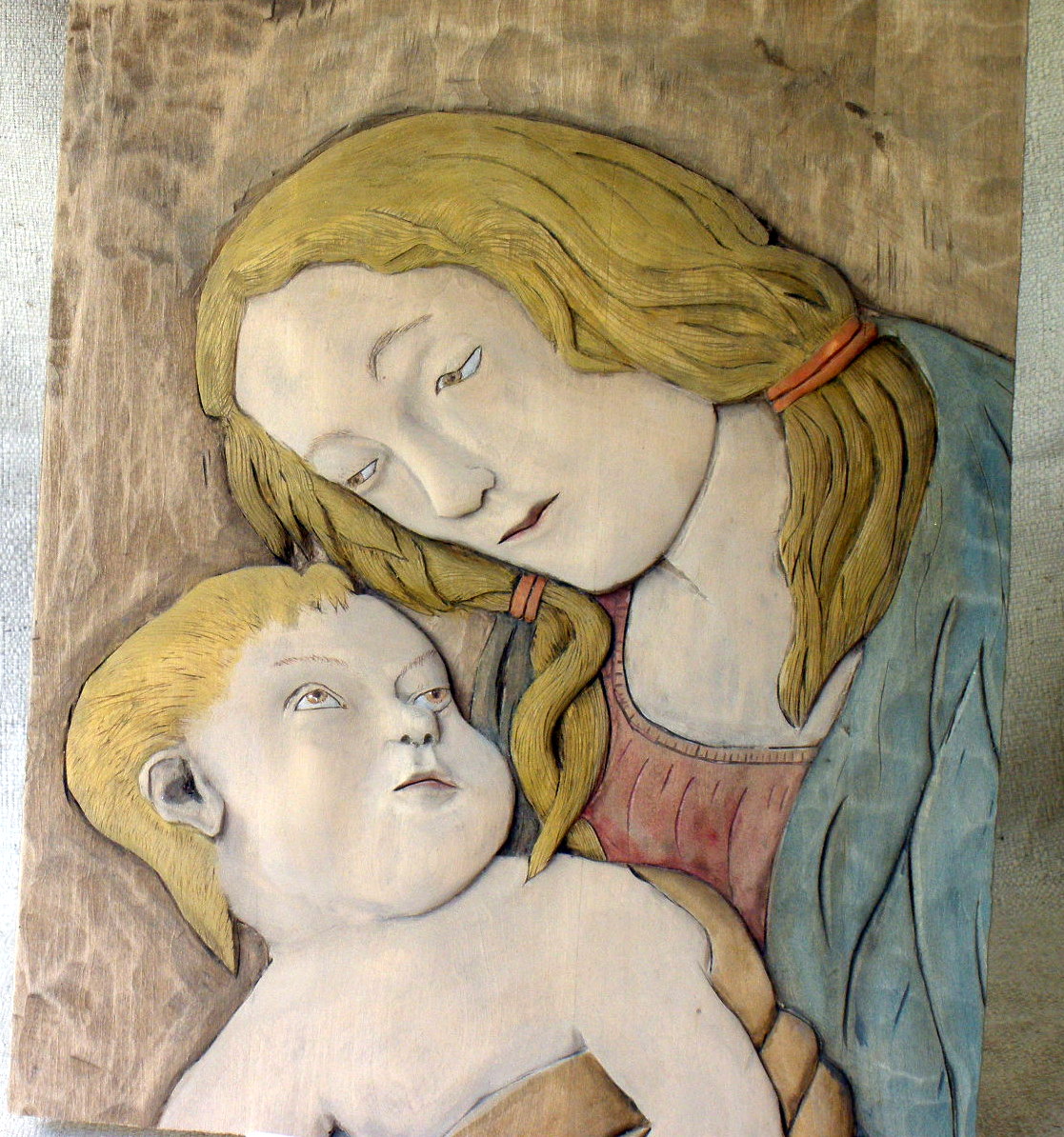 Madonna and Child woodcarving relief